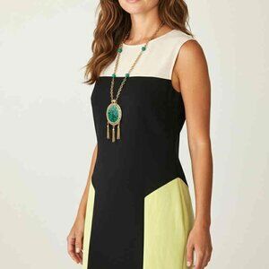 Joseph Ribkoff Sleeveless White Black Chartreuse Colorblock Fitted Dress Size 8